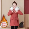 Women's Trench Coats Women Parka Cotton-Padded Coat Female's Winter Korean The Big Fur Collar Quilted Jacket Long Thick Velvet Warm