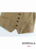 Pantalon deux pièces pour femmes KONDALA Office Lady Brown 2 Blazer Femmes Ensembles De Mode Rétro Lin Gilet WomenHigh Taille Shorts Costumes 230511