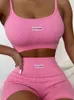 Femmes Deux Pièces Pantalons Ensembles Femmes D'été Débardeur Crop Tops et Biker Shorts Couleur Unie Sexy Fitness Survêtements Femme Streetwear 230510