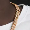 Chains Mans Gold Color Iced Out Necklace Hip Hop Cuban Link CZ Charm Bling Punk Jewelry Micro Paved Gift