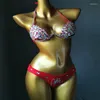 Menas de banho feminina 2023 férias de diamante biquíni conjunto Sexy Push Up Bathing Aritão Biquini Rhinestone Beachwear