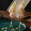ヘアクリップ1ペアグラスの花のヘアピン中国のハンフのアクセサリータッセルピンクのフローラルヴィンテージウェディングガールズバレットジュエリー