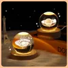 Veilleuse boule de cristal 3D 6 cm, avec socle en bois, lampe de table alimentée par USB, système solaire, nébuleuse, lune, cerf satrun, lumière de décoration pour enfants chambre d'ami Noël