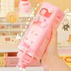 New Kawaii Shaker Water Bottle With Straw Sticker Cute BPA Free 700ml/900ml Plastic Tea Milk Portable Gourde Drink Bottle For Girl