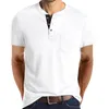 Herrpolos sommaren Henley Collar T-shirts Mens Kort ärm Casual Men's Tops Tee Fashion Solid Cotton T Shirt For Men 230511