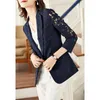 Women's Suits Size 6XL Lace Suit Jacket Female 2023 Autumn And Summer Temperament Sunscreen Hollow Blue Ladies Blazer Women Tops Elegant