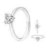 Anelli a grappolo Set da sposa Dito per gioielli da donna Argento sterling 925 Mamma Cuori Solitario Triple Band Zircone Pietre Regali per la festa della mamma