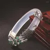 Bileklik Gerçek 925 Sterling Gümüş Bilezik Kadınlar Tayland Chalcedony Jade Retro Marcasit Peacock Bilezikler Güzel Takı