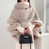Bufandas de moda de lentejuelas de mezcla de lana a cuadros capa de piel sintética abrigo grueso forro chal mujeres invierno elegante capa cálida abrigo abrigo 2023