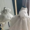 Fille Robes Paillettes Robe Blanche Pour La Fête De Baptême Infantile D'anniversaire Soirée Grand Arc Princesse De Mariage Bébé Vestidos