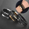 2021 nuovo stile intrecciato a mano combinazione multistrato accessori uomo in acciaio inossidabile bracciale in pelle moda uomo gioielli all'ingrosso