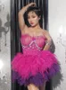 Bühnenkleidung Mode Rose Red Mesh Abend Hochzeit Prom Geburtstag Strass Pograph Tutu Kleid Sexy Performance Tanzkostüm