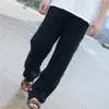 Calça masculina masculino masculino casual linho de algodão reto calça elástica sólida praia de lazer solta plus size 3xl