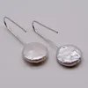 Dangle Earrings Pearl White Natural Silver Coin Baroque Drop Fish Hook Women's