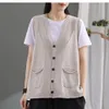 Women's Vests Sweater Vest Women Spring Autumn Vintage V-neck Oversize Knit Pocket Single Breasted Sleeveless Loose Korean Style All-match 230511