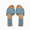 صندل Traf Blue Denim Flats for Women Casuary Fancare Ene Slippers Slippers Female Slidant Slidants Comfort Beach Sandal 230510