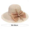 Breda randen hattar kvinnor fiskare hatt bow-knot spetsdekor kontrast färg uv skydd stickad koreansk solskyddsmedel dam sommarhuvudbonader