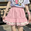 Spódnice różowe koronkowe mini urocze, swobodna plisowana spódnica kobieta y2k estetyka kawaii spódnice indie alt vintage harajuku koreańskie ubrania modowe 230511