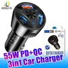 55W 3IN1 USB PD充電器タイプC USB3.0 iPhone SAMSUNG携帯電話用クイックチャージアダプター小売パッケージ付き車両充電器