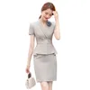 Two Piece Dress Summer Short Sleeve Double Breasted Formal Women Business Suits With Skirt And Tops Ladies Office Work Wear Professional