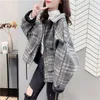 Women's Wool Women Woolen Plaid Short Jacket 2023 Female Autumn Winter Style Korean Loose Wild Hong Kong Retro Tops Coat 617