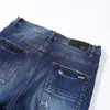 designer jeans Men's Jean Amirres Denim Mens Pants High Street Light Blue Orange Leather Double Knee Cut SLP s EWW2