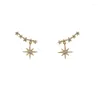 Dingle örhängen 925 Sterling Silver Star Pendant Stud for Women Temperament Micro-Set Zircon Plated 14k Gold Earring Luxury Smycken