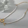 Chaînes En Acier Inoxydable Sautoirs Collier Pour Femmes À La Mode Élégant 18 K Chaîne Perles Naturelles Lisse AMOUR Coeur Mariée Bijoux Amant Cadeaux