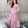Vestido de duas peças verão coreano rosa mulher 2 peças Conjunto de manga curta Casca pequena camisa de casacos