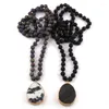Naszyjniki wisiorek moda 8 mm lawowa kamień krzemki biały czarny design kropla kamienie długi naszyjnik dla kobiet lariat