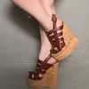 Olomm New Women Platform Gladiator Sandals Sexy Wedges High High Highs Sandals Open Tee Brown Natual Shoes Women US بالإضافة إلى حجم 5-15