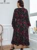 Plus size Dresses SHESTARR Size Women Chiffon Floral Print VNeck Swing Long Sleeve High Waist Loose Midi Summer for 230510