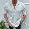 Мужские повседневные рубашки Leisure Solid Color Ribbed Men Fashion Fashion Loth -рубашка с коротким рубашкой 2023 Весенняя летняя уличная одежда 230511