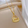 Pendant Necklaces Gold Color Rhinestone Ship Boat Sailboat Charm Choker Jewelry Handmade Chain Necklace Gift Stainless Steel