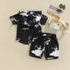 SetsSsuits Fashion Summer Toddler Baby Boys Clothes Sets Tie Dye Print Kort ärm Huven Pocket TopsDrawString Shorts Bomullsspårar 230510