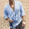 Men's Casual Shirts Men'S Hollow Out Linen Oversized Shirt Summer Male Sexy Deep V Neck Bandage Men Clothing Solid Color Chemise 230511