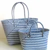 Evening Bags Women Plastic Shoulder Woven Handbbags Vegetable Basket Striped Color Matching Beach Bag Fashion Females 230510