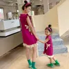 Family Matching Outfits Korea Summer Parent Child Dress Girl Baby Dragon Fruit Color Mother and Daughter Flying Sleeve Girls es 230511