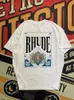 Rhude Дизайнерская футболка с коротким рукавом Футболка High Street Fashion Tee Мужчины Женщины Летний стиль Немного больших размеров Топы