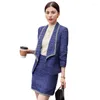 Two Piece Dress Elegant Autumn Spring Women Formal Skirt Suit High End Female Blue Orange Shawl Collar Set For Office Ladies Work Wear