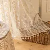Cortina Boho Crochet Lace Farmhouse Retro com tassels de cortinas bege cortinas puras tratamentos de janela para sala de estar um painéis