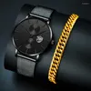 Wristwatches 2023 Mens Watches Luxury Ultra Thin Stainless Steel Mesh Belt Quartz Watch Gold Bracelets Men Business Casual Clock Reloj