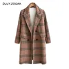 Lã feminina mistura Zogaa Autumn Winter Women Loose Longe Plaid Loolen Coat Ladies British Style British Basted Tamanho grande quente Longo