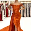 Robes de soirée JEHETH Orange Satin sur l'épaule robe de soirée formelle sirène côté fendu chérie robe de bal balayage train 230510