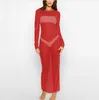 Nieuwe jurk 2023 Zomer Modieuze en sexy pin Bead Hot Diamond Cover Up Mesh Long Sleeve Dress