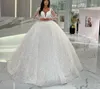 Elegant Ball Gown Wedding Dresses Long Sleeves V Neck Sequins Zipper Applique Ruffles Bridal Gowns Beads 3D Lace Formal Dress Plus Size Custom Made Vestido de novia