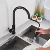 Kökskranar Rozin Smart Touch Faucet Black Dra Out Sensor Blacknickel 360 Rotation Crane 2 Outlet Water Mixer TAPS 230510