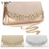 Kvällspåsar Champagne Bröllopskoppling Kvinnlig SAC Main Femme Gold Silver stor kapacitet Luxury Florl Rhinestone Clutches 230427