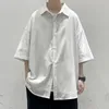 Camisas casuais masculinas camisas sólidas legíveis homens de verão casual camisa de manga curta de tamanho curto camisa coreana para o homem 230511