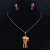 Necklace Earrings Set 2023 Family Mom Dad And Daughter Stainless Steel Enamel Earings Sets Women Gold Color Jewelry Joyeria S9518S01